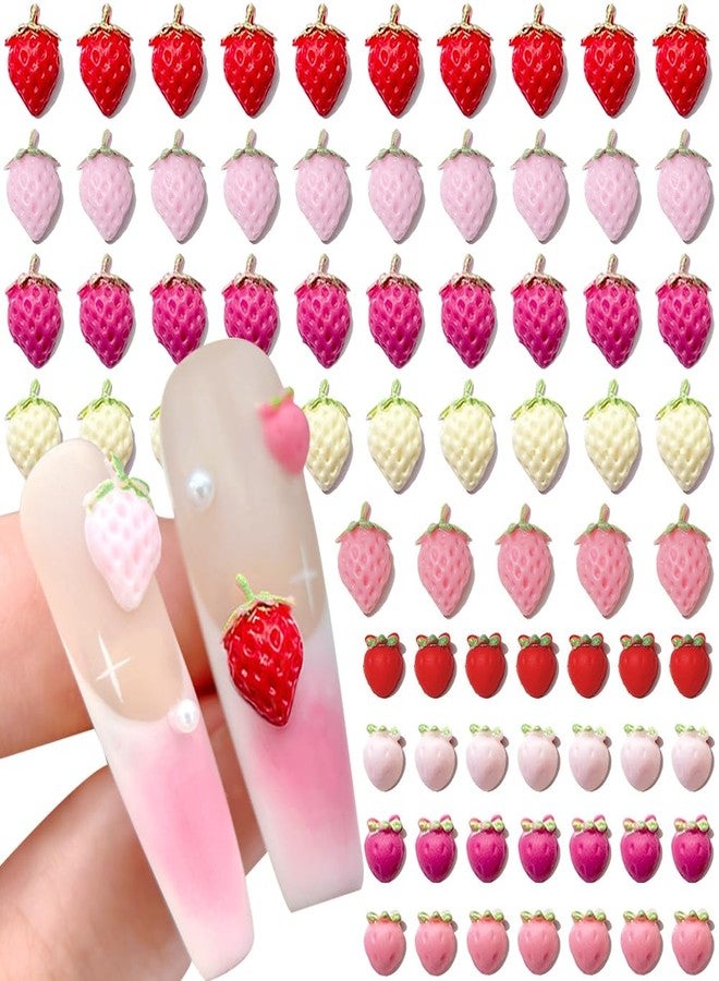 JALIYA 100Pcs Strawberry Nail Charms Women Manicure Rhinestones 3D Resin Cream Strawberry Nail Art Charms Mixed Color Strawberries Summer Fruit Charms for Nails Design Fingernail Charm Nails Accessories - Image 1